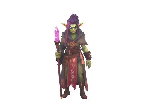 Detailed of Cunning Green Skinned Goblin Mage in World of Style 3D Model