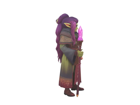 Detailed of Cunning Green Skinned Goblin Mage in World of Style 3D Model
