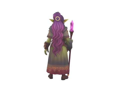 Detailed of Cunning Green Skinned Goblin Mage in World of Style 3D Model