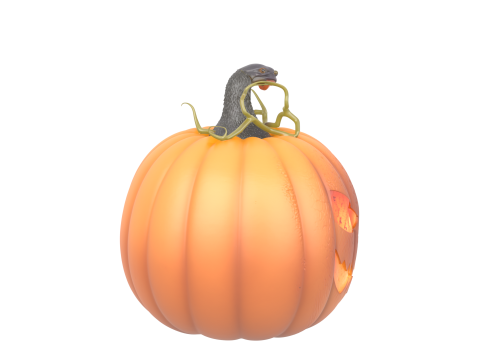 Glowing Menacing 3D Halloween Jack O Lantern with Candle Light Jagged Teeth Vine Stems 3D Модель