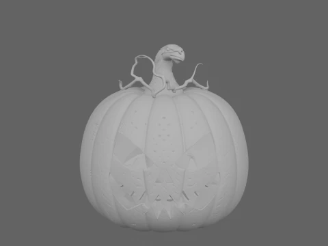 Glowing Menacing 3D Halloween Jack O Lantern with Candle Light Jagged Teeth Vine Stems 3D Model