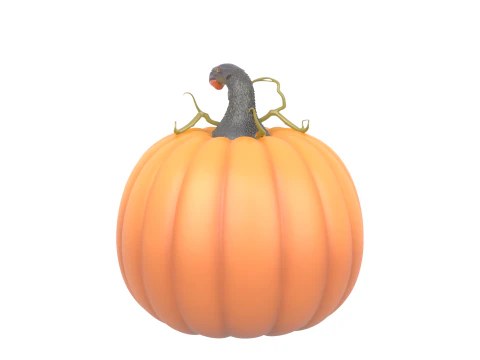 Glowing Menacing 3D Halloween Jack O Lantern with Candle Light Jagged Teeth Vine Stems 3D Model