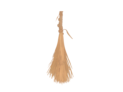 Aged Magical 3D Witch Broomstick with Enchanted Runes and Spider Webs Modelo 3D