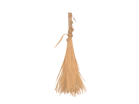 Aged Magical 3D Witch Broomstick with Enchanted Runes and Spider Webs 3D Model
