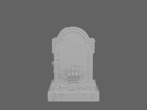 3D Eerie Weathered Tombstone Model with Moss Overgrowth and Emerging Skeletal Hand 3D Model
