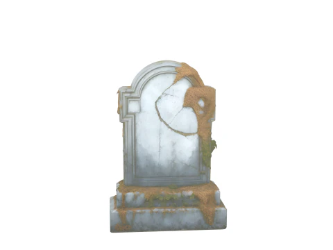 3D Eerie Weathered Tombstone Model with Moss Overgrowth and Emerging Skeletal Hand 3D Model