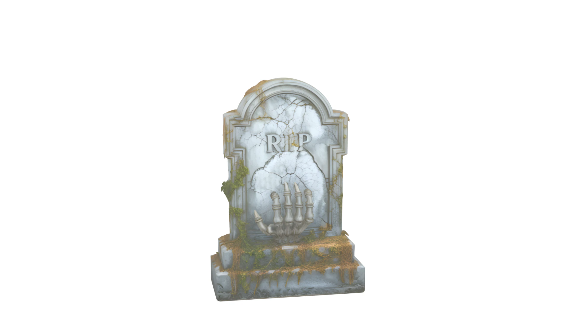 3D Eerie Weathered Tombstone Model with Moss Overgrowth and Emerging Skeletal Hand 3D Model .c4d .max .obj .3ds .fbx .stl .blend 