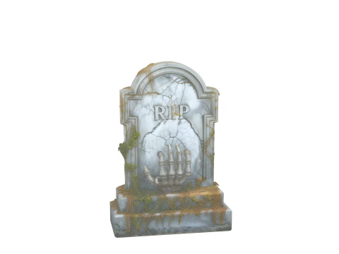 3D Eerie Weathered Tombstone Model with Moss Overgrowth and Emerging Skeletal Hand 3D Model