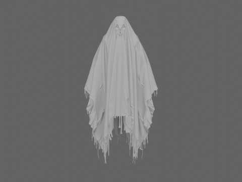 Ethereal 3D Ghost Bedsheet Costume with Translucent Fabric and Floating Tattered Edges 3D Model