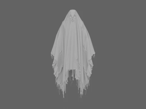 पारभासी कपड़े और तैरते हुए फटे किनारों के साथ ईथरियल 3डी घोस्ट बेडशीट पोशाक 3D मॉडल