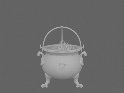 3D Mysterious Cauldron with Green Bubbling Potion and Rust Engravings 3D Модель
