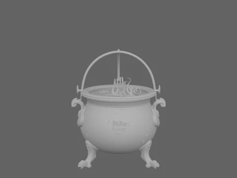 3D Mysterious Cauldron with Green Bubbling Potion and Rust Engravings 3D Model