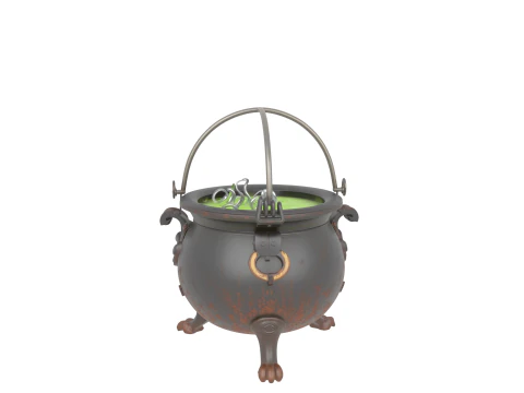 3D Mysterious Cauldron with Green Bubbling Potion and Rust Engravings 3D Model