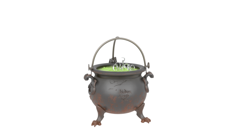 3D Mysterious Cauldron with Green Bubbling Potion and Rust Engravings 3D Модель .c4d .max .obj .3ds .fbx .stl .blend