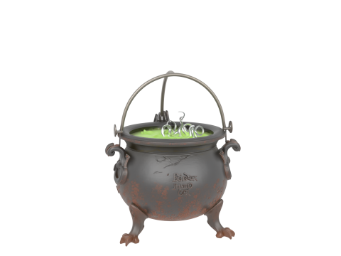 3D Mysterious Cauldron with Green Bubbling Potion and Rust Engravings Modelo 3D