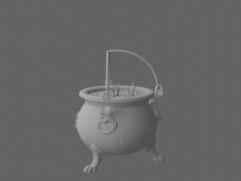 3D Mysterious Cauldron with Green Bubbling Potion and Rust Engravings 3D Модель