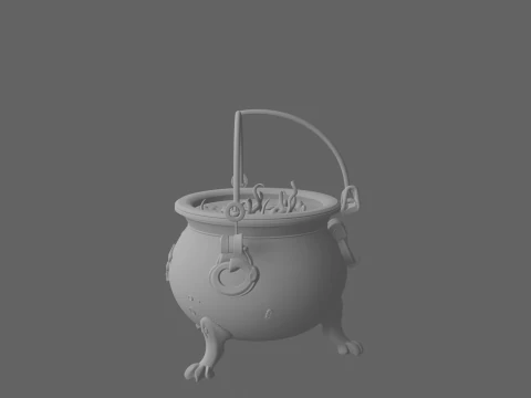 3D Mysterious Cauldron with Green Bubbling Potion and Rust Engravings 3D Model