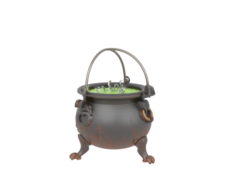 3D Mysterious Cauldron with Green Bubbling Potion and Rust Engravings 3D Модель