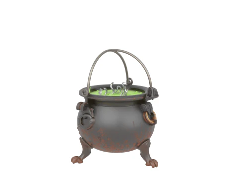 3D Mysterious Cauldron with Green Bubbling Potion and Rust Engravings 3D Model