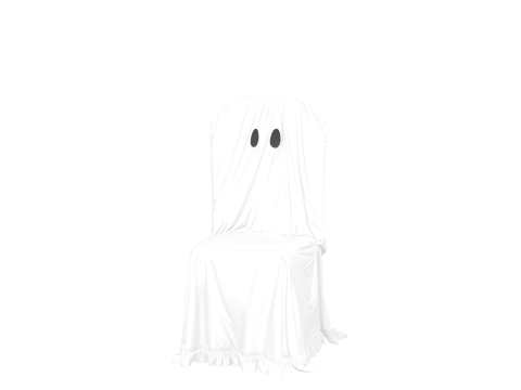 Spooky 3D Ghost Chair Cover Model with White Cotton Drape 3D Model