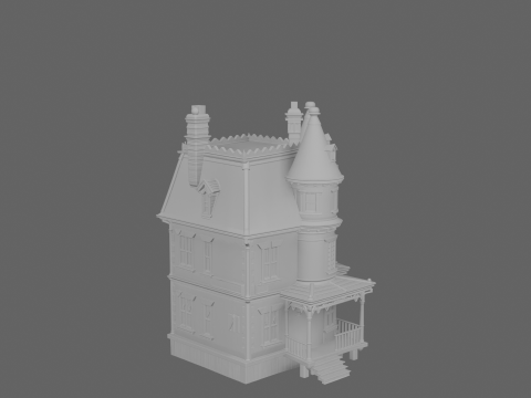 Intricate 3D Haunted House Model with Turrets Cobwebs Boarded Windows and Ghostly Lights 3D Модель
