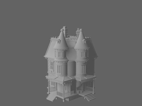 Intricate 3D Haunted House Model with Turrets Cobwebs Boarded Windows and Ghostly Lights 3D Модель