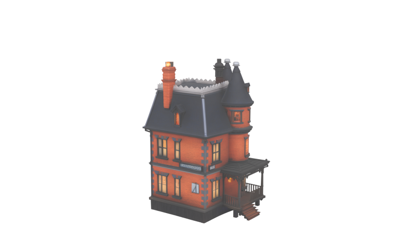 Intricate 3D Haunted House Model with Turrets Cobwebs Boarded Windows and Ghostly Lights 3D Модель .c4d .max .obj .3ds .fbx .stl .blend 