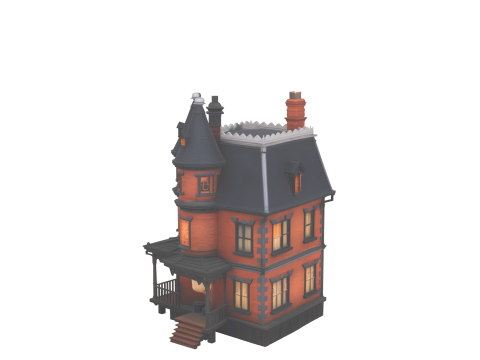 Intricate 3D Haunted House Model with Turrets Cobwebs Boarded Windows and Ghostly Lights 3D Модель