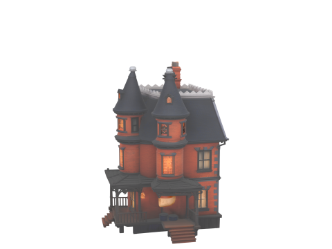 Intricate 3D Haunted House Model with Turrets Cobwebs Boarded Windows and Ghostly Lights 3D Модель