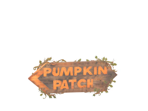 Weathered Wooden Pumpkin Patch with Arrow Sign and Vine Accents 3D Model
