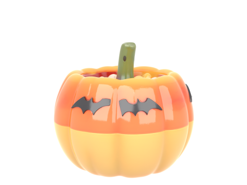 Glossy 3D Pumpkin Candy Corn Bowl with Bat Motifs 3D Model
