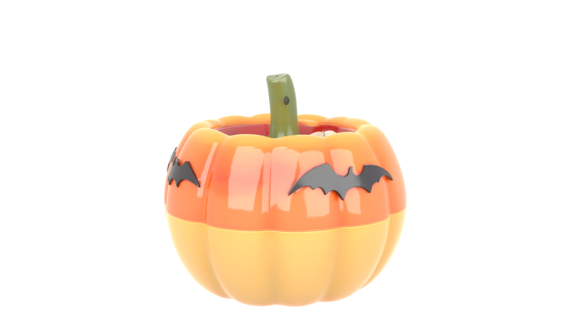 Glossy 3D Pumpkin Candy Corn Bowl with Bat Motifs 3D Model .c4d .max .obj .3ds .fbx .stl .blend