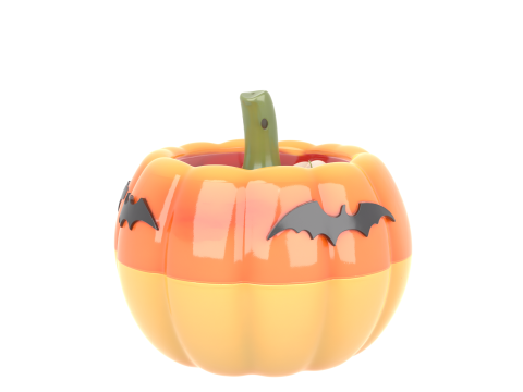 Glossy 3D Pumpkin Candy Corn Bowl with Bat Motifs 3D Model
