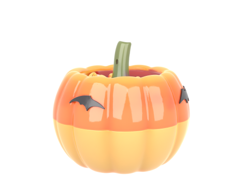 Glossy 3D Pumpkin Candy Corn Bowl with Bat Motifs 3D Model