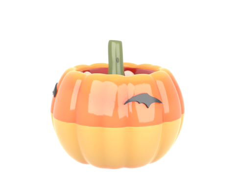 Glossy 3D Pumpkin Candy Corn Bowl with Bat Motifs 3D Model