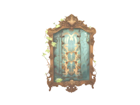 Espelho assombrado elegante com moldura ornamentada e reflexos fantasmagóricos Modelo 3D