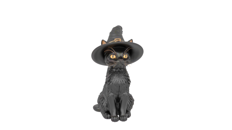 3D Black Cat Figurine Arched Back Glowing Eyes Witch Hat Porcelain Metallic Accents Modelo 3D .c4d .max .obj .3ds .fbx .stl .blend