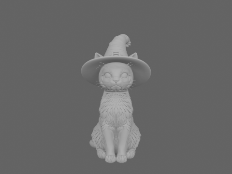 3D Black Cat Figurine Arched Back Glowing Eyes Witch Hat Porcelain Metallic Accents Modelo 3D