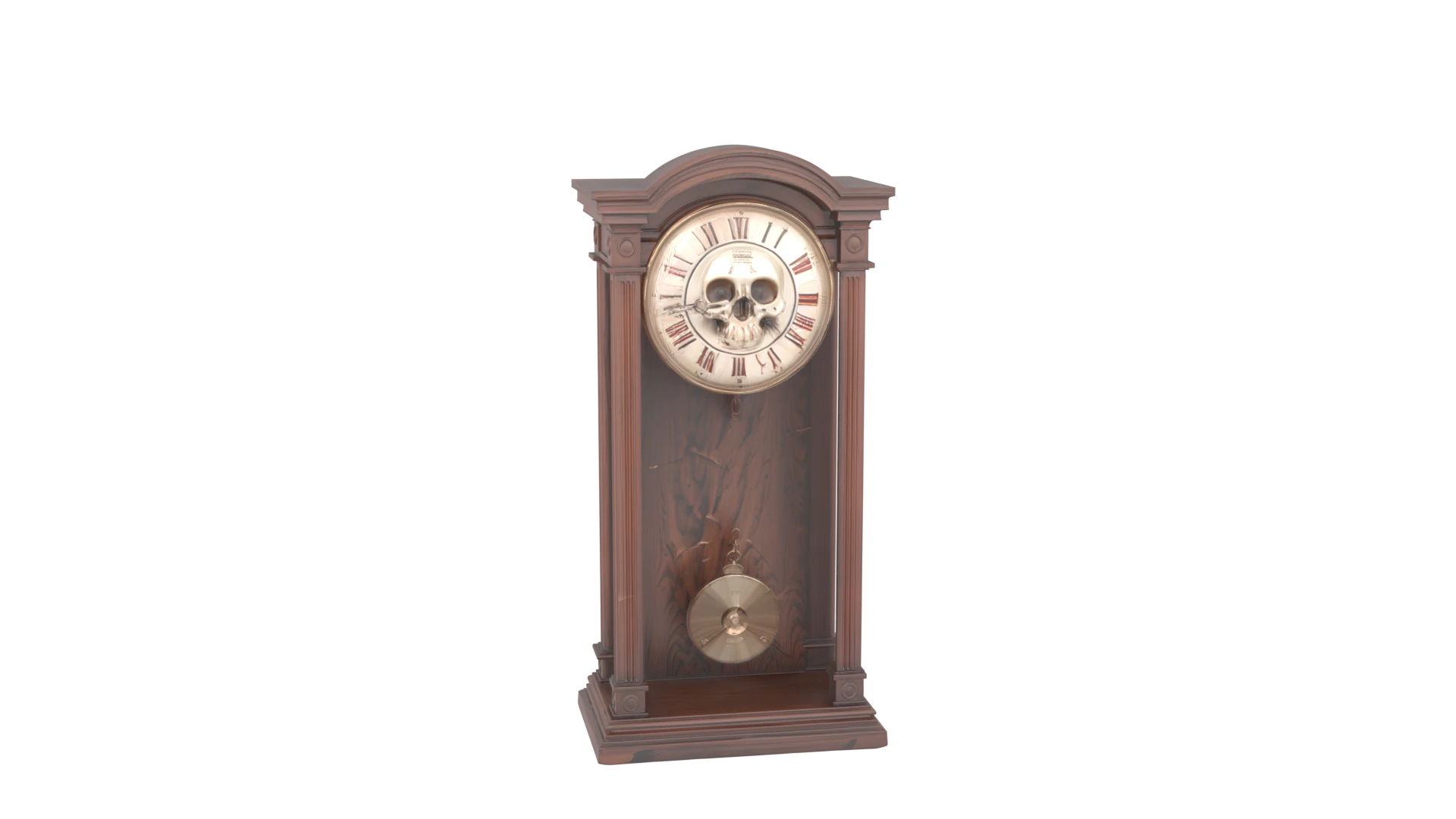 Gothic 3D Clock Model with Skull Face and Blood Red Roman Numerals 3D Model .c4d .max .obj .3ds .fbx .stl .blend