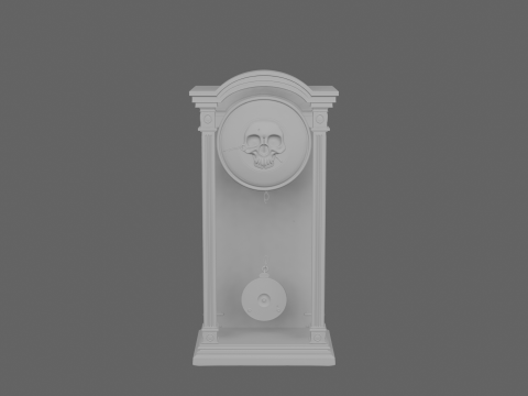 Gothic 3D Clock Model with Skull Face and Blood Red Roman Numerals 3D Model