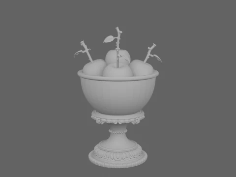 3D Poison Apple Bowl with Shiny Red Apples and Skull Stems 3D Model