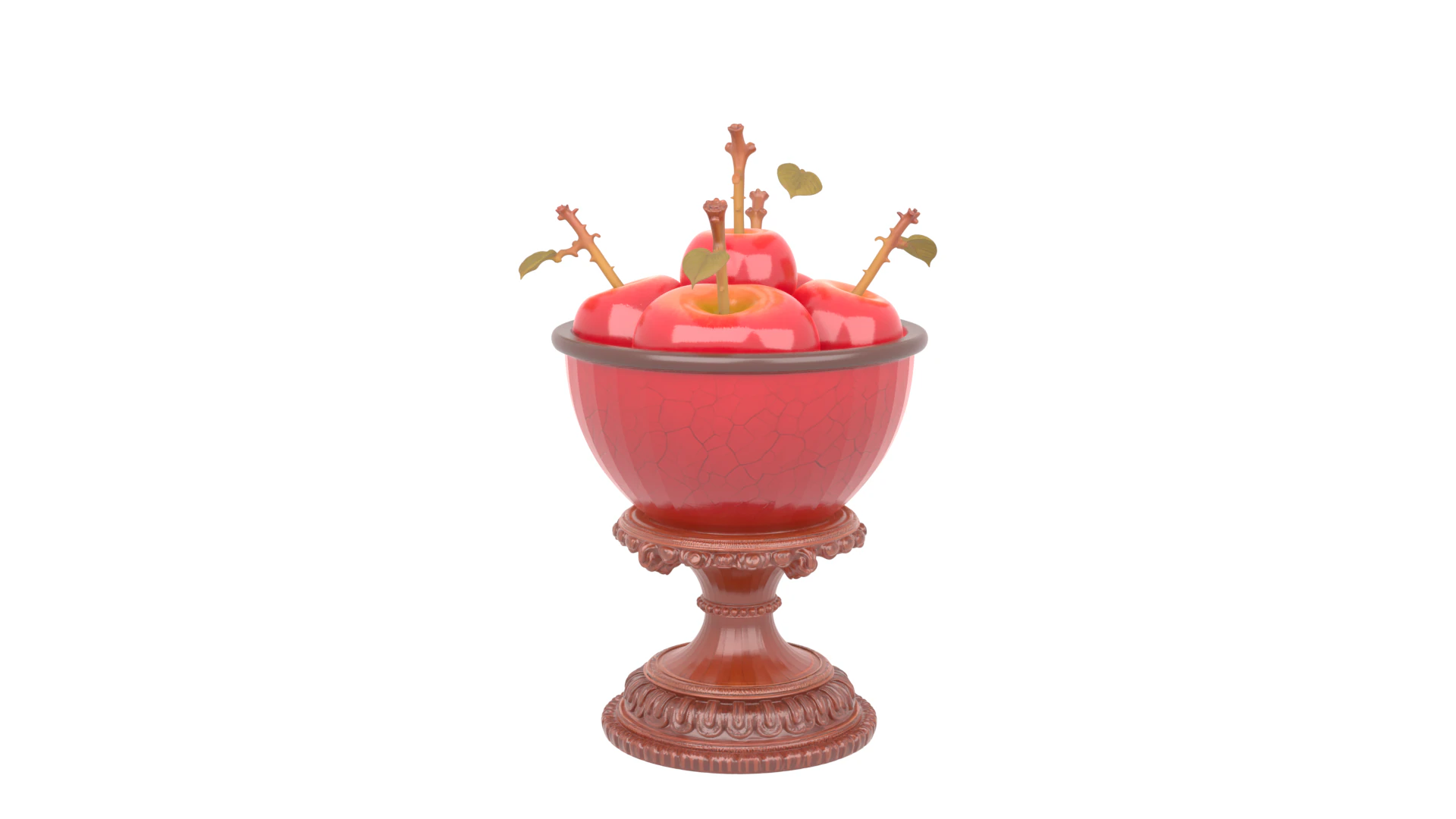 3D Poison Apple Bowl with Shiny Red Apples and Skull Stems 3D Model .c4d .max .obj .3ds .fbx .stl .blend 