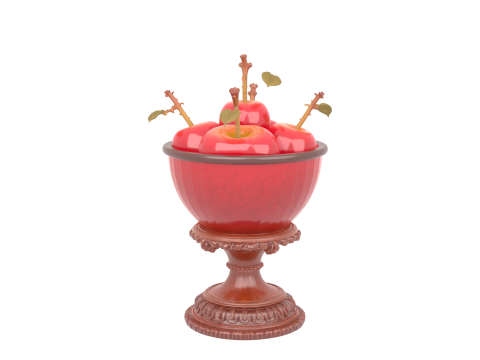 3D Poison Apple Bowl with Shiny Red Apples and Skull Stems 3D Модель