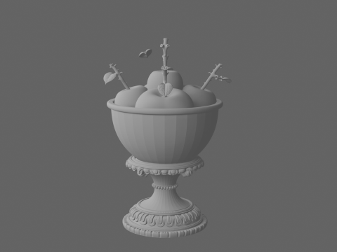3D Poison Apple Bowl with Shiny Red Apples and Skull Stems 3D 모델