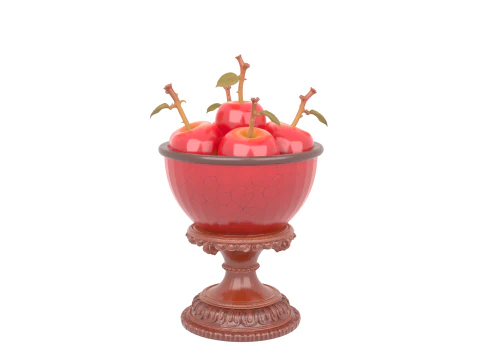 3D Poison Apple Bowl with Shiny Red Apples and Skull Stems 3D Model