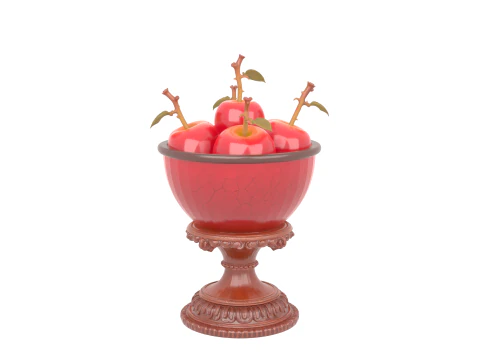3D Poison Apple Bowl with Shiny Red Apples and Skull Stems 3D Model