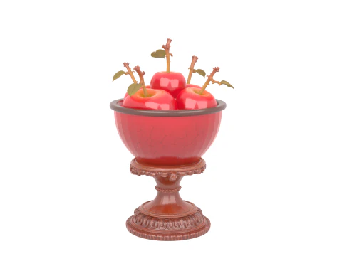 3D Poison Apple Bowl with Shiny Red Apples and Skull Stems 3D Model