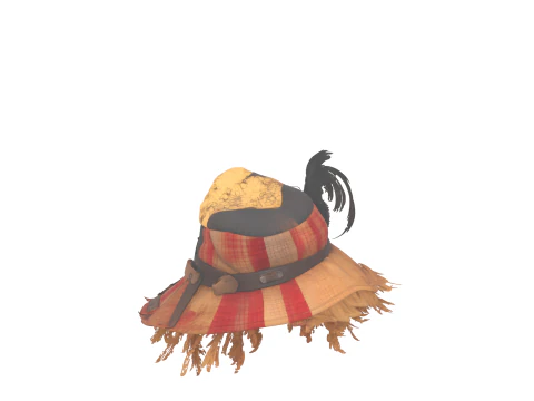 Weathered Scarecrow Hat with Feather Accents 3D Model