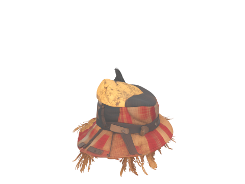 Weathered Scarecrow Hat with Feather Accents Modelo 3D