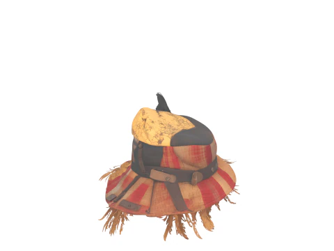 Weathered Scarecrow Hat with Feather Accents 3D Model